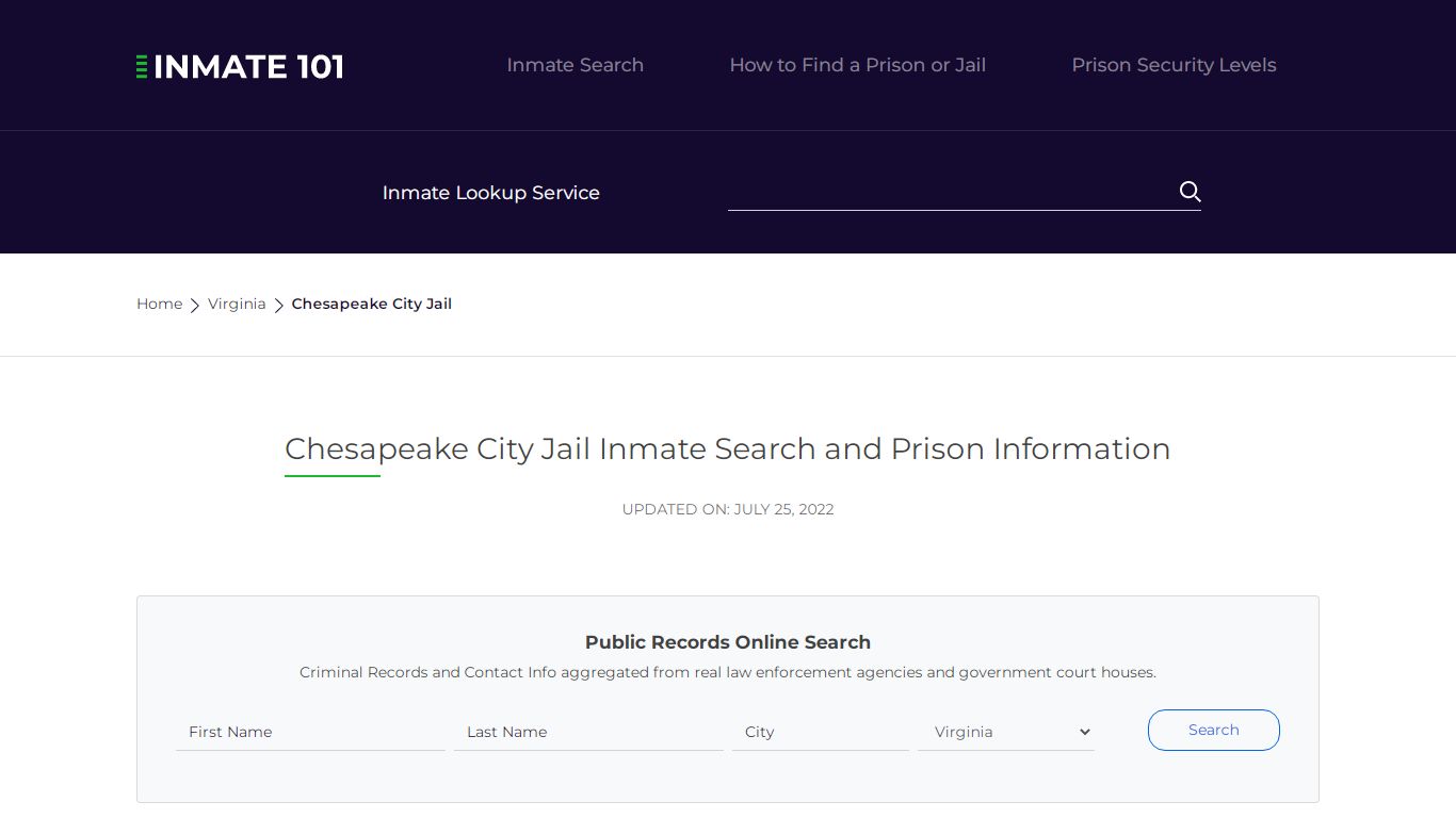 Chesapeake City Jail Inmate Search and Prison Information